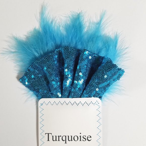 NEW Turquoise Blue Sequin Ruffle & Feather Pocket Square Insert - Picture 5 of 7
